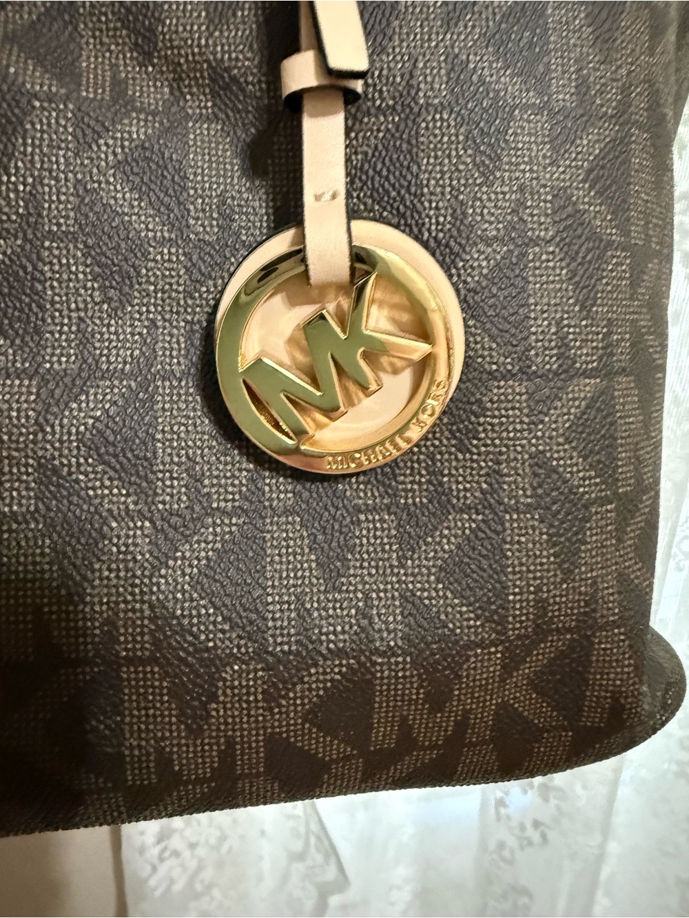 Michael Kors Dark Brown Signature MK Tote with Gold Charm